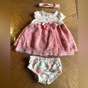 Nicole Miller Peach Lace & Floral Dress